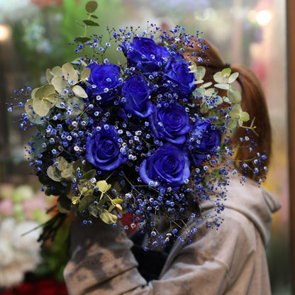 青薔薇の花束 カスミ草ミックス