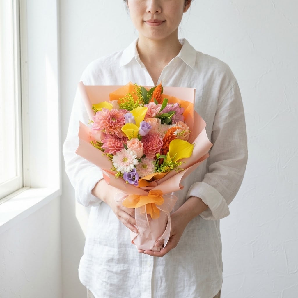 バンビーノの季節感じる花束 縦長Mサイズ