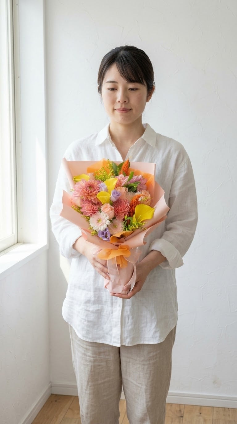 バンビーノの季節感じる花束 縦長Mサイズ