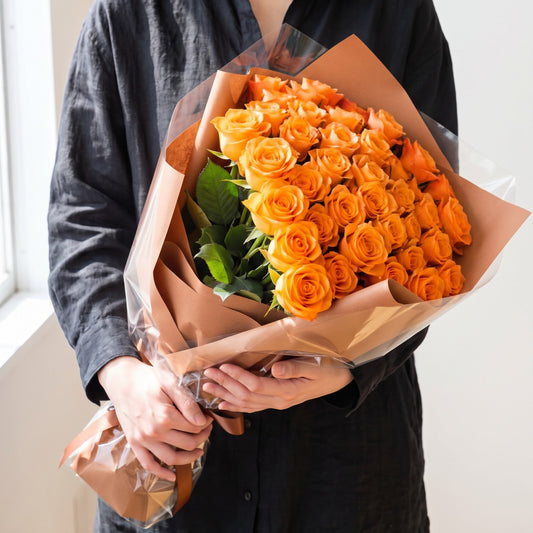 オレンジ薔薇20本の花束 ブライトオレンジ