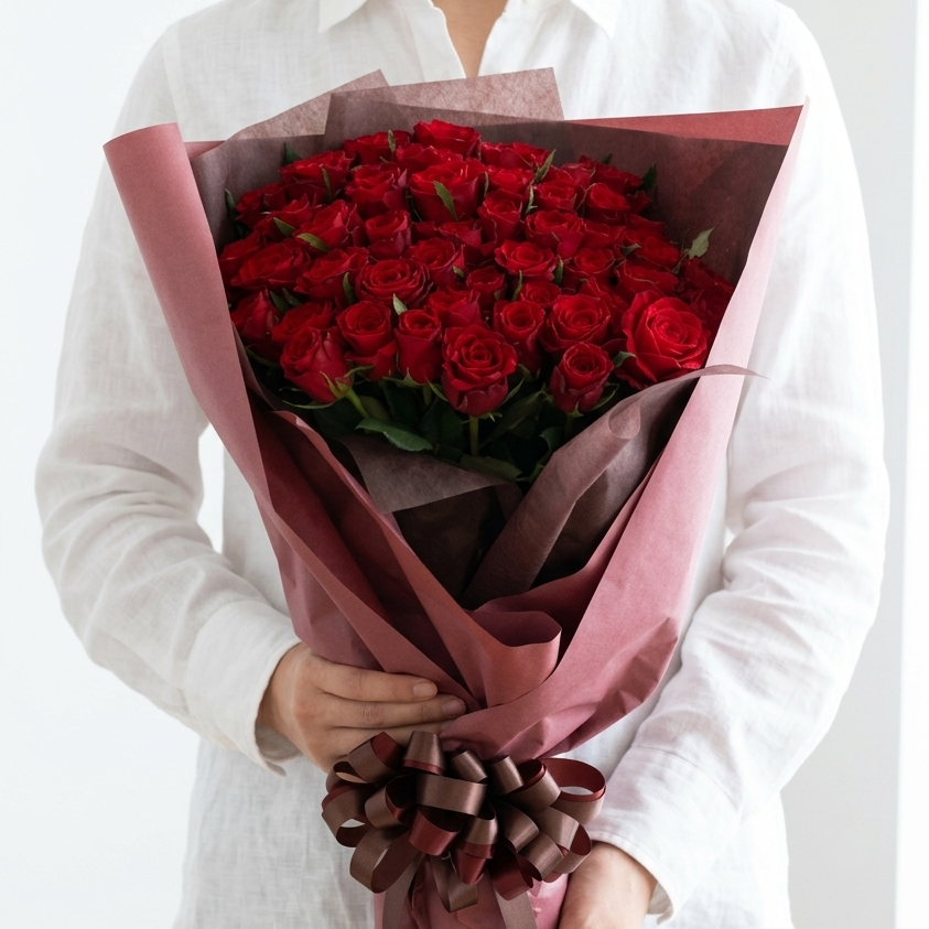 赤薔薇50本の花束　『無条件の愛』