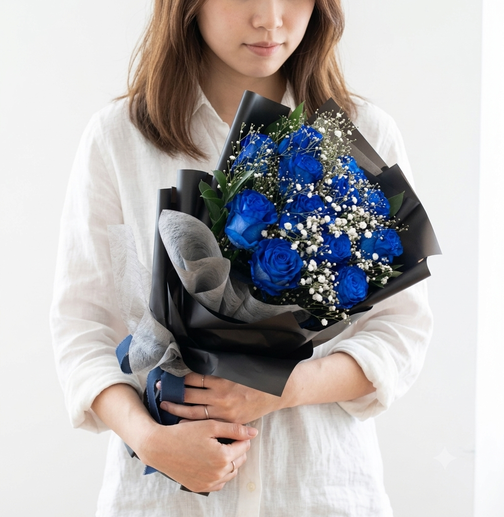 青薔薇の花束３０本　『花言葉　私の愛は変わらない』