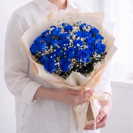 青薔薇20本の花束(かすみ草あり) ミスティックブルー